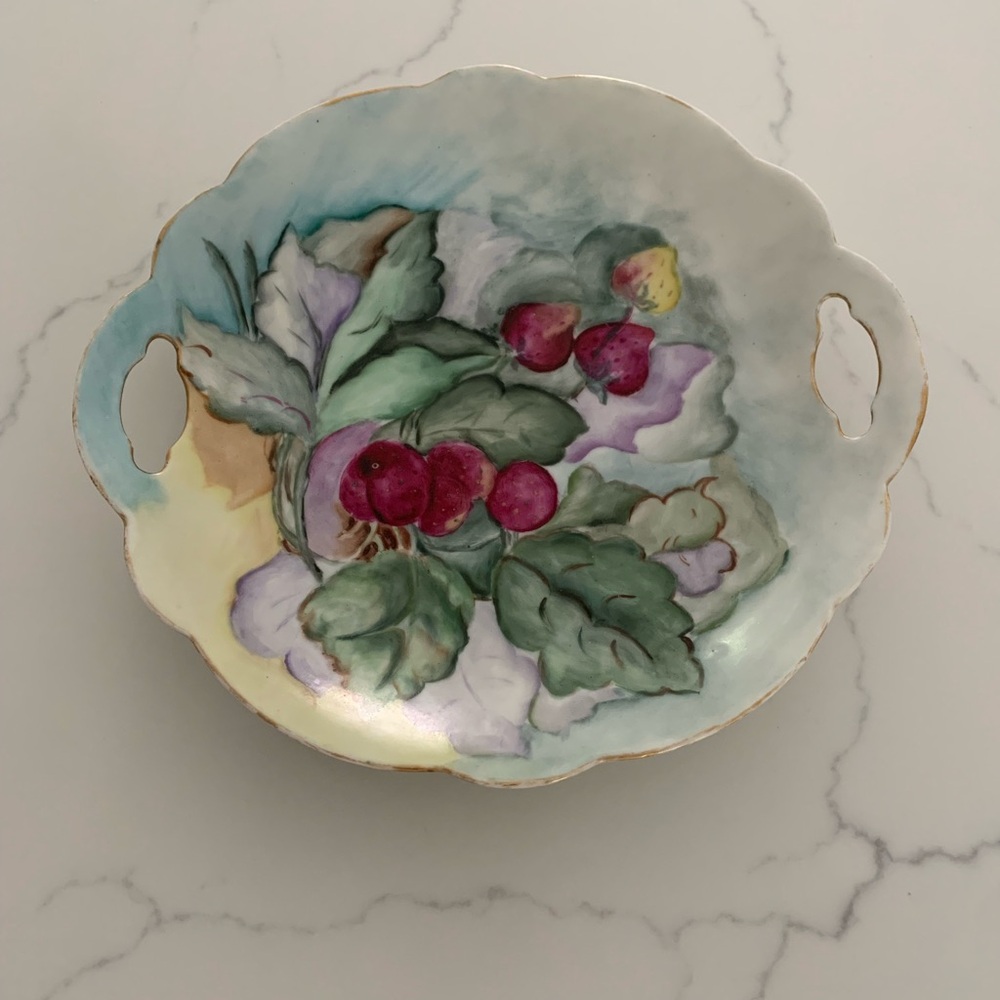 Limoges France Vintage 1900’s hand painted strawberry 11" signed platter Perfect